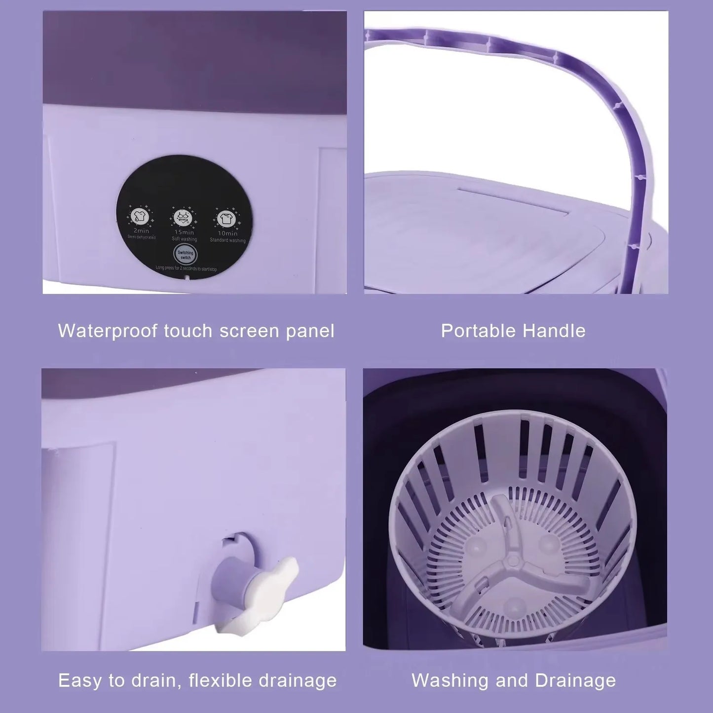 8L Small Folding Washing Machine Portable Washing Machine Automatic Modes Laundry Clothes Laundry Bucket Washing Machine