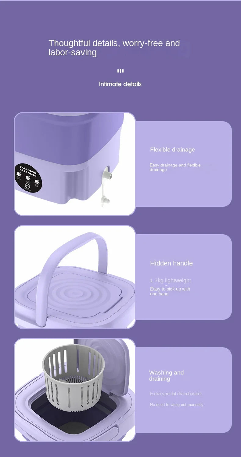8L Small Folding Washing Machine Portable Washing Machine Automatic Modes Laundry Clothes Laundry Bucket Washing Machine