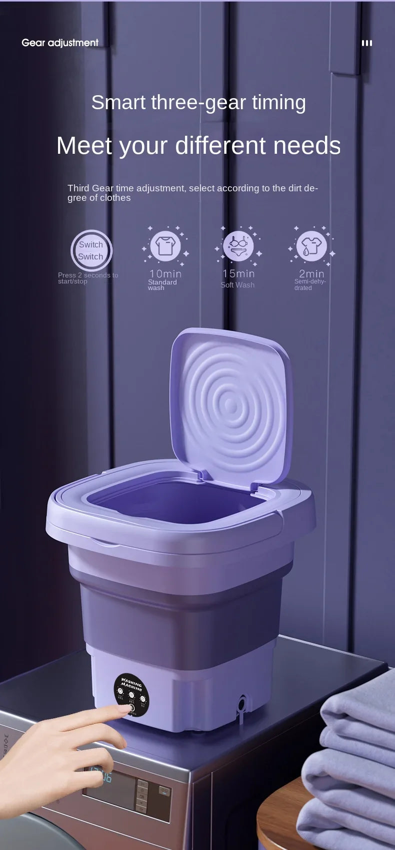 8L Small Folding Washing Machine Portable Washing Machine Automatic Modes Laundry Clothes Laundry Bucket Washing Machine