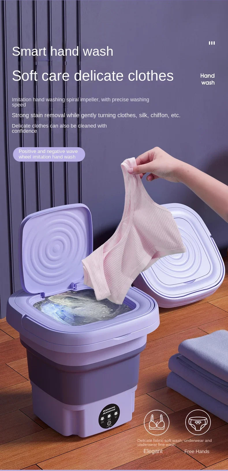 8L Small Folding Washing Machine Portable Washing Machine Automatic Modes Laundry Clothes Laundry Bucket Washing Machine